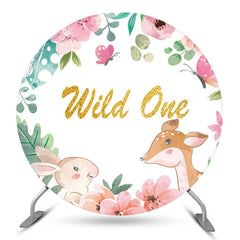 Blumen Tiere Wild Eins Geburtstag Runden Hintergrund