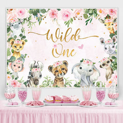 Blumen Tiere Wild Eins Rosa Glücklich Geburtstag Hintergrund