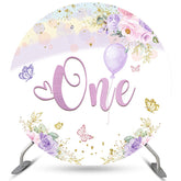 Blumen Schmetterling Eins Glücklich Geburtstag Runden Hintergrund