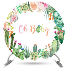Blumen Kaktus Oh Baby Runden Hintergrund Für Babydusche