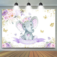 Blumen Elefant Mit Schmetterling Babydusche Hintergrund