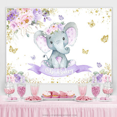Blumen Elefant Mit Schmetterling Babydusche Hintergrund