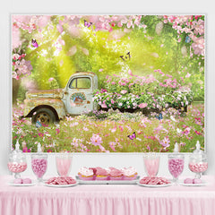 Blumen Garten Und LKW Mit Schmetterling Frühling Hintergrund