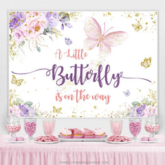 Blumen Funkeln Schmetterling Mädchen Babydusche Hintergrund