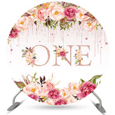 Blumen Rosa Funkeln Eins 1 Geburtstag Runden Hintergrund