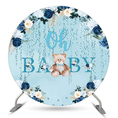 Blumen Teddy Tragen Blau Babydusche Runden Hintergrund