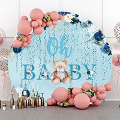 Blumen Teddy Tragen Blau Babydusche Runden Hintergrund