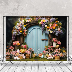 Blumen Baum Haus Blau Tür Eier Ostern Hintergrund