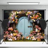 Blumen Baum Haus Blau Tür Eier Ostern Hintergrund