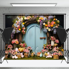Blumen Baum Haus Blau Tür Eier Ostern Hintergrund