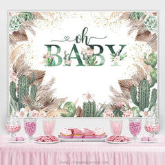 Blumen Mit Kaktus Niedlich Boho Babydusche Hintergrund