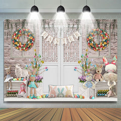 Blumen Kranz Hase Lamm Glücklich Ostern Tag Hintergrund