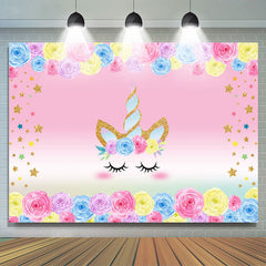 Blumen Und Golden Sterne Einhorn Hintergrund für Kinder
