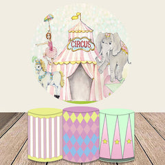 Niedlich Zirkus Mit Elefant Pferd Runden Hintergrund Bausatz