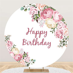 Blume Und Blätter Rosa Glücklich Geburtstag Runden Hintergrund