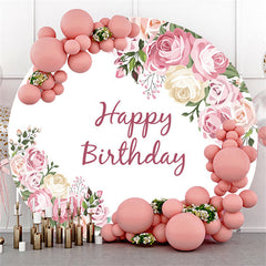 Blume Und Blätter Rosa Glücklich Geburtstag Runden Hintergrund