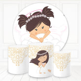 Blume Kranz Mädchen Weiß Thema Runden Geburtstag Hintergrund Bausatz