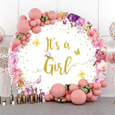 Blumen Und Schmetterlinge Runden Baby Dusche Hintergrund