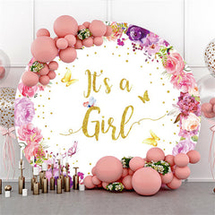 Blumen Und Schmetterlinge Runden Baby Dusche Hintergrund