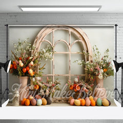 Blumen Bunt Eier Bogen Fenster Ostern Hintergrund