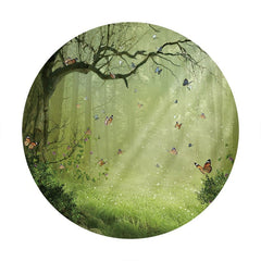 Nebelig Wald Schmetterling Funkeln Grün Runden Hintergründe für Party