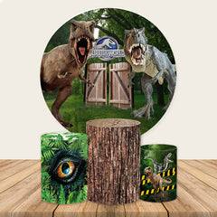 Wald Und Dinosaurier Welt Runden Jungen Geburtstag Hintergrund Bausatz