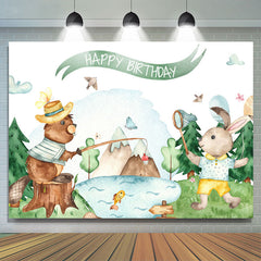 Waldbär und Kaninchen weißer Hintergrund zum Geburtstag