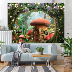 Wald Blume Pilz Haus Glücklich Geburtstag Hintergrund