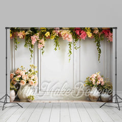 Frisch Blumen Grün Blätter Ton Topf Frühling Hintergrund