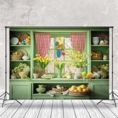 Frisch Grün Regal Fenster Blumen Eier Ostern Hintergrund