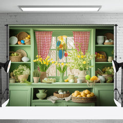 Frisch Grün Regal Fenster Blumen Eier Ostern Hintergrund