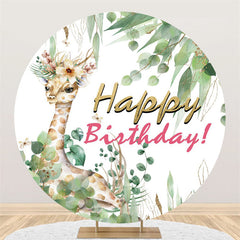 Giraffe Grün Blätter Glücklich Geburtstag Kreis Hintergrund