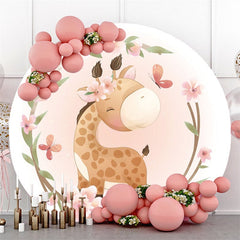 Giraffe Mit Rosa Blume Schmetterling Kreis Hintergrund