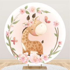 Giraffe Mit Rosa Blume Schmetterling Kreis Hintergrund