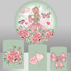 Mädchen Rosa Kleid Blumen Schmetterling Runden Hintergrund Bausatz