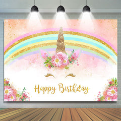 Funkeln Und Blumen Einhorn Glücklich Geburtstag Hintergrund