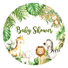 Funkeln Und Grün Blätter Runden Tiere Baby Dusche Hintergrund