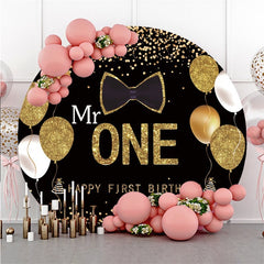 Funkeln Schwarz Gold Bogen Herr Eins Runden Geburtstag Hintergrund