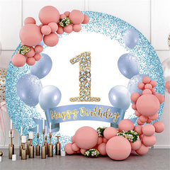 Funkeln Blau Ballon Glücklich 1 Geburtstag Kreis Hintergrund