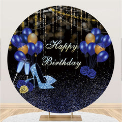 Funkeln Blau Gold Ballon Kreis Glücklich Geburtstag Hintergrund