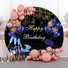 Funkeln Blau Gold Ballon Kreis Glücklich Geburtstag Hintergrund