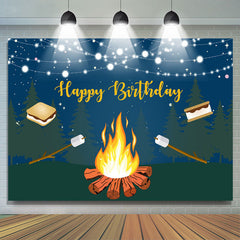 Funkeln Wald Nacht Mit Grill Glücklich Geburtstag Hintergrund