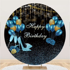 Funkeln Gold Blau Ballon Kreis Glücklich Geburtstag Hintergrund