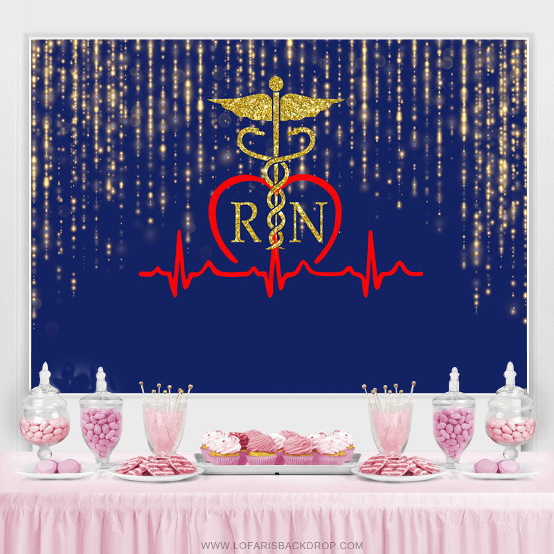 Lofaris Glitter Golden Blue Bokeh Stethoscope Themed Backdrop