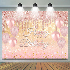 Funkeln Rosa Luftballons Rose Gold Glücklich Geburtstag Hintergrund
