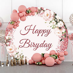 Funkeln Rosa Blumen Glücklich Geburtstag Runden Hintergrund