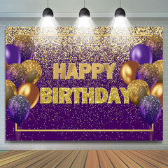 Funkeln Lila Und Gold Ballon Glücklich Geburtstag Hintergrund