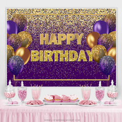 Funkeln Lila Und Gold Ballon Glücklich Geburtstag Hintergrund