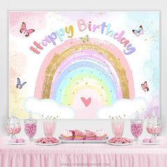 Funkeln Regenbogen Und Schmetterling Glücklich Geburtstag Hintergrund