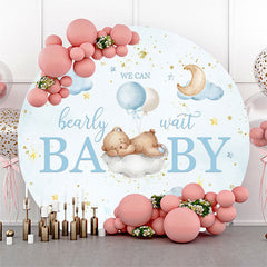 Funkeln Teddy Tragen Blau Runden Hintergrund Für Babydusche